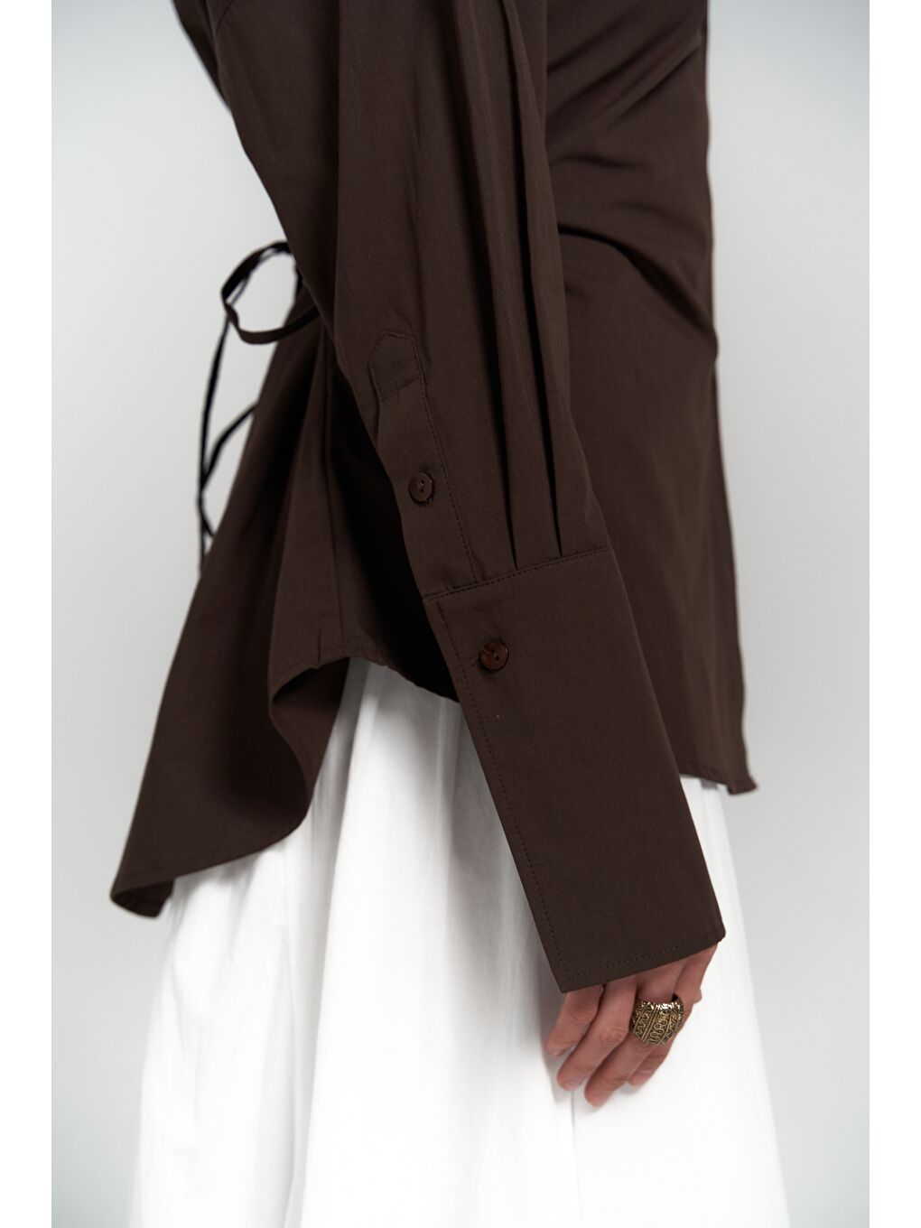 Kahverengi Novers İp Detay Kahve Gömlek-5