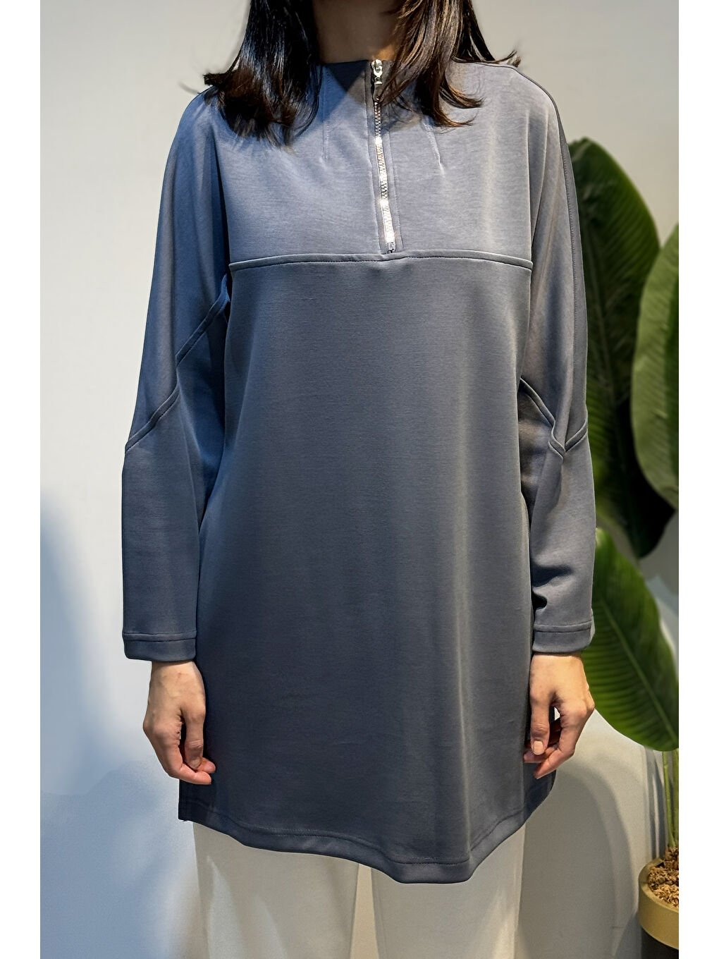 Ön Kısmı Fermuar Detay Tunik 10611 Antrasit-1