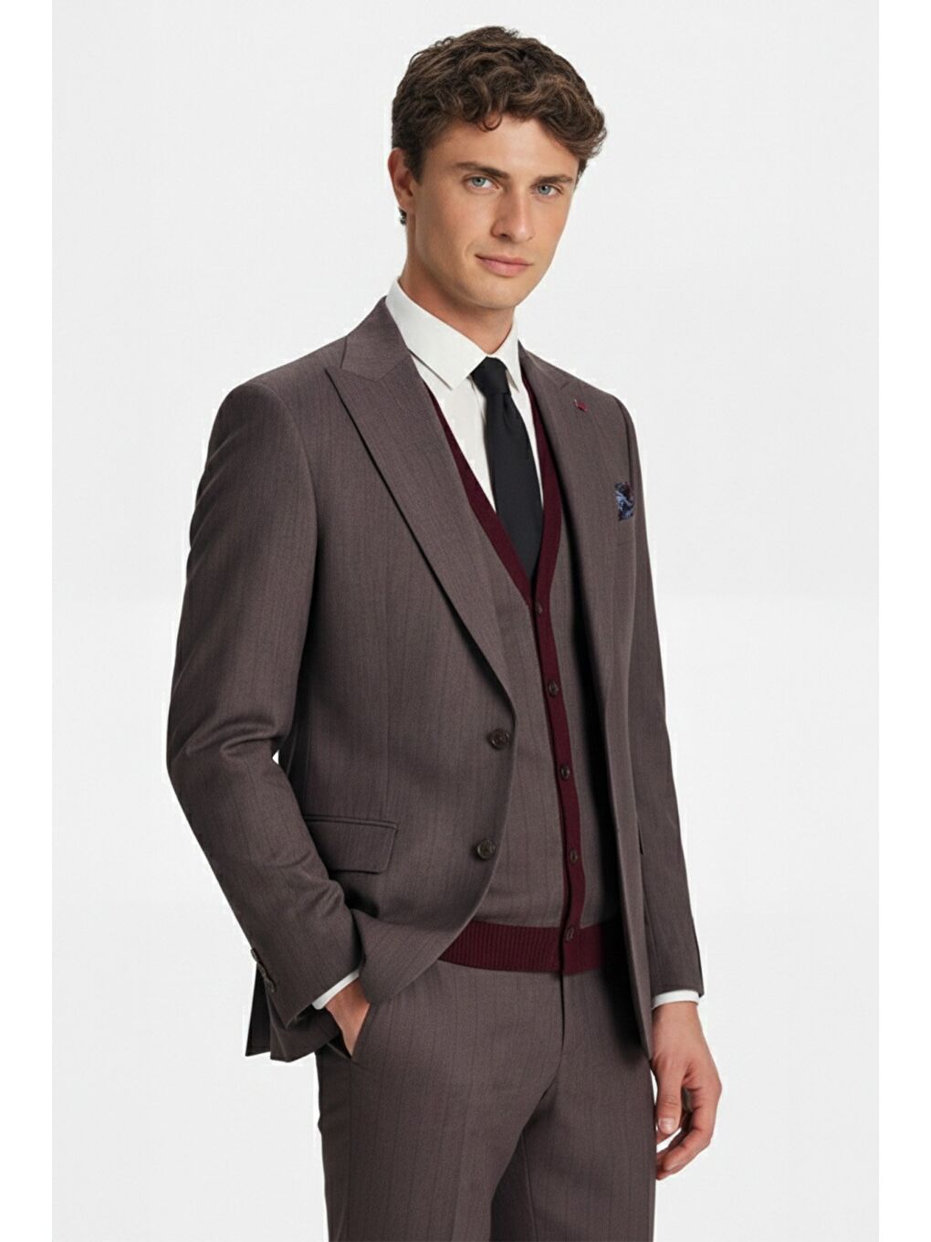 Giotelli Bordo Triko Yelekli 6 Drop Polyester Viskon Karışımlı Erkek Takım Elbise-1