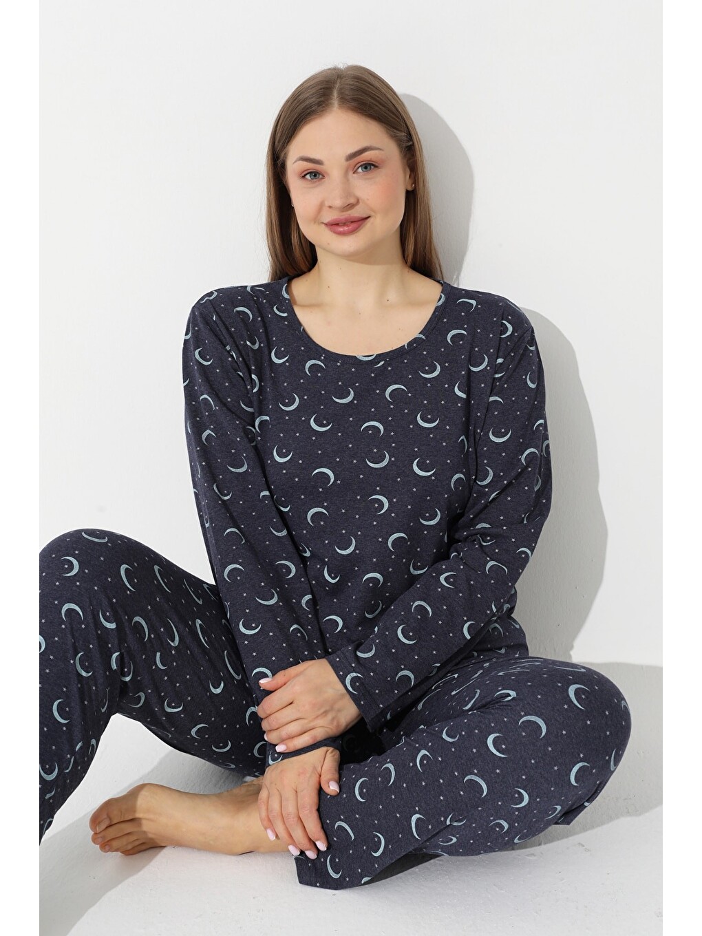 İndigo Curve Büyük Beden Battal Boy Pamuklu Pijama Takımı