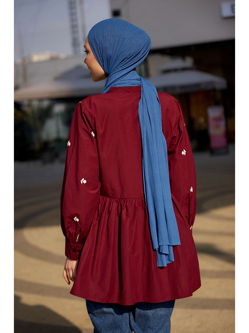 Kadın Nakış İşlemeli Yandan Bağlamalı Tunik Bordo-3