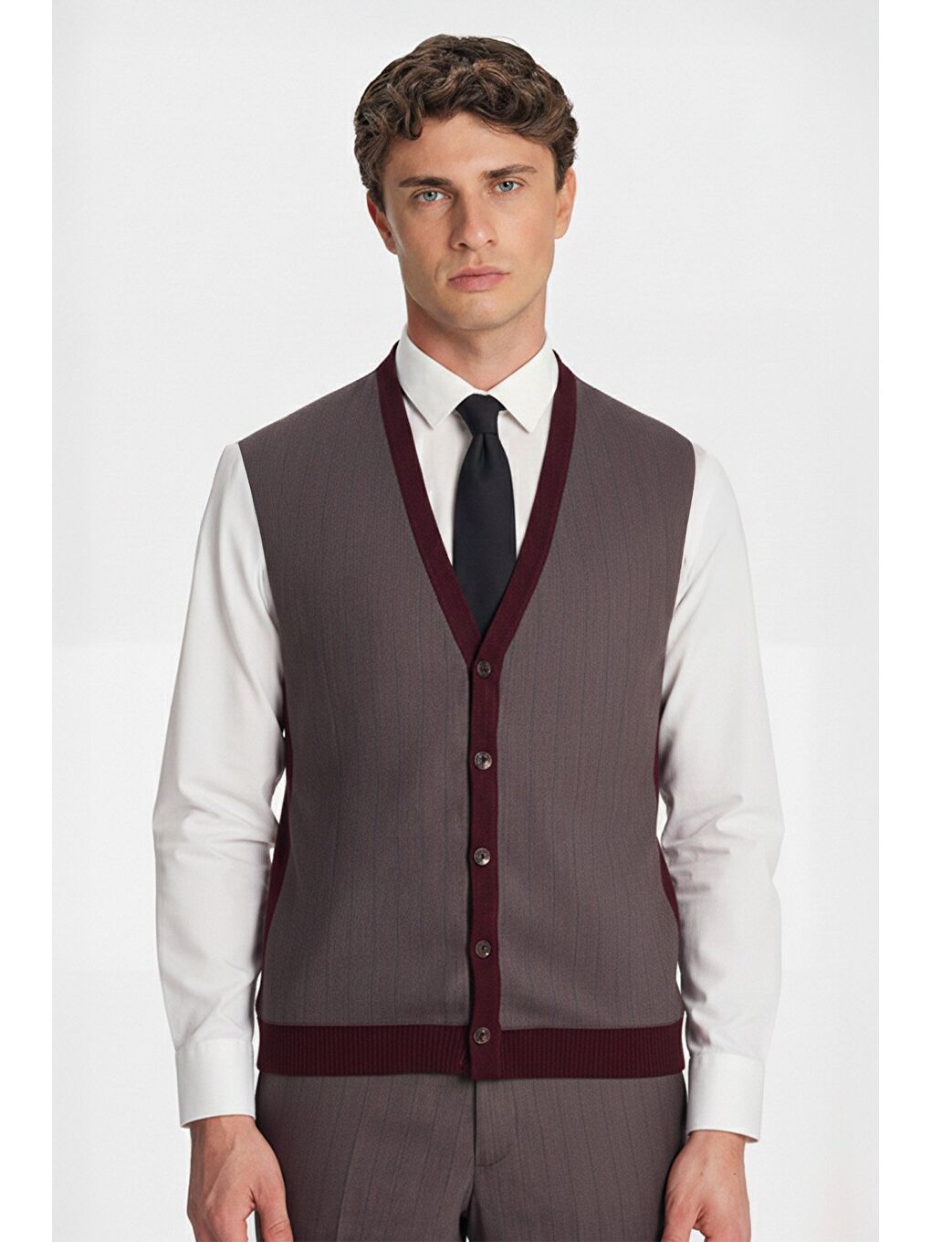 Giotelli Bordo Triko Yelekli 6 Drop Polyester Viskon Karışımlı Erkek Takım Elbise-2