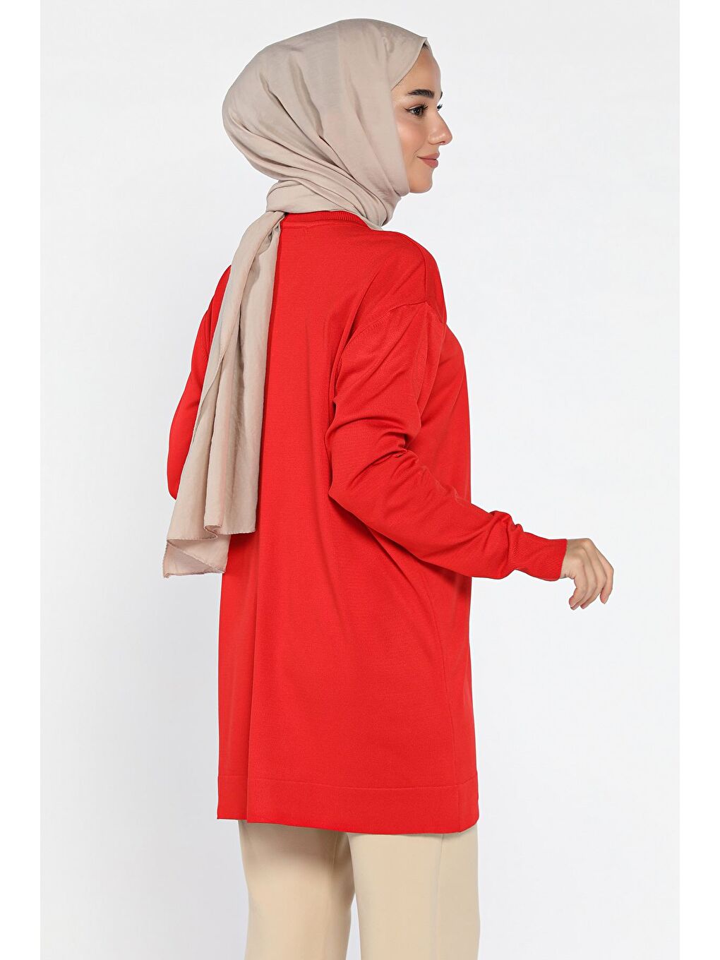 Kırmızı Çiçek Figürlü Ön Düğmeli Tesettür Triko Hırka (s-m-l-xl Beden Uyumludur.)-4