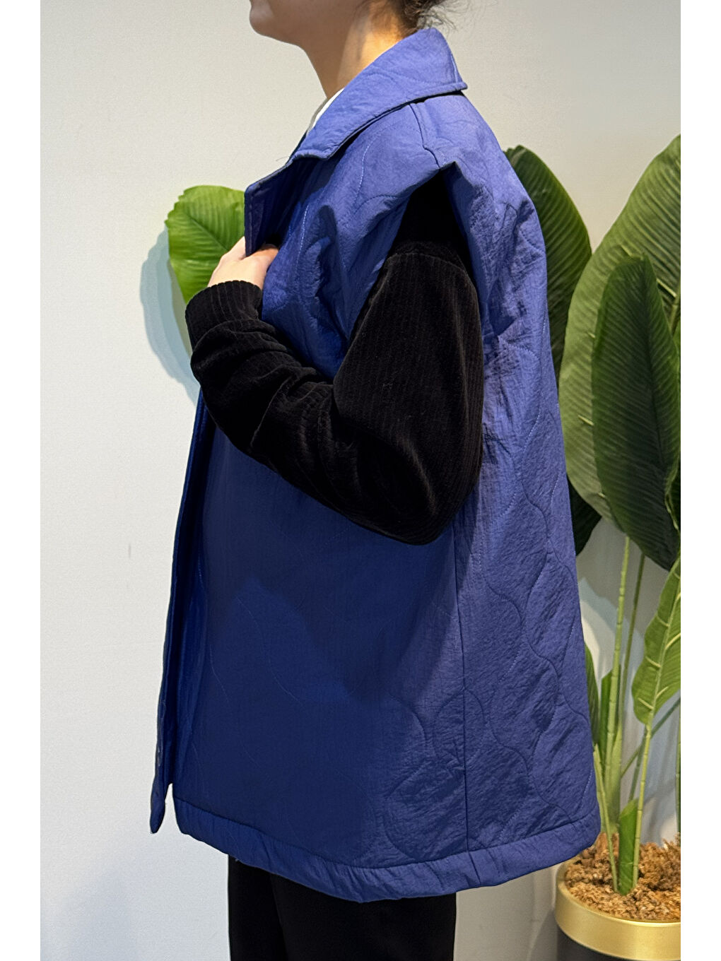 Kapitone Kuşak Detay Yelek 51258 İndigo-3