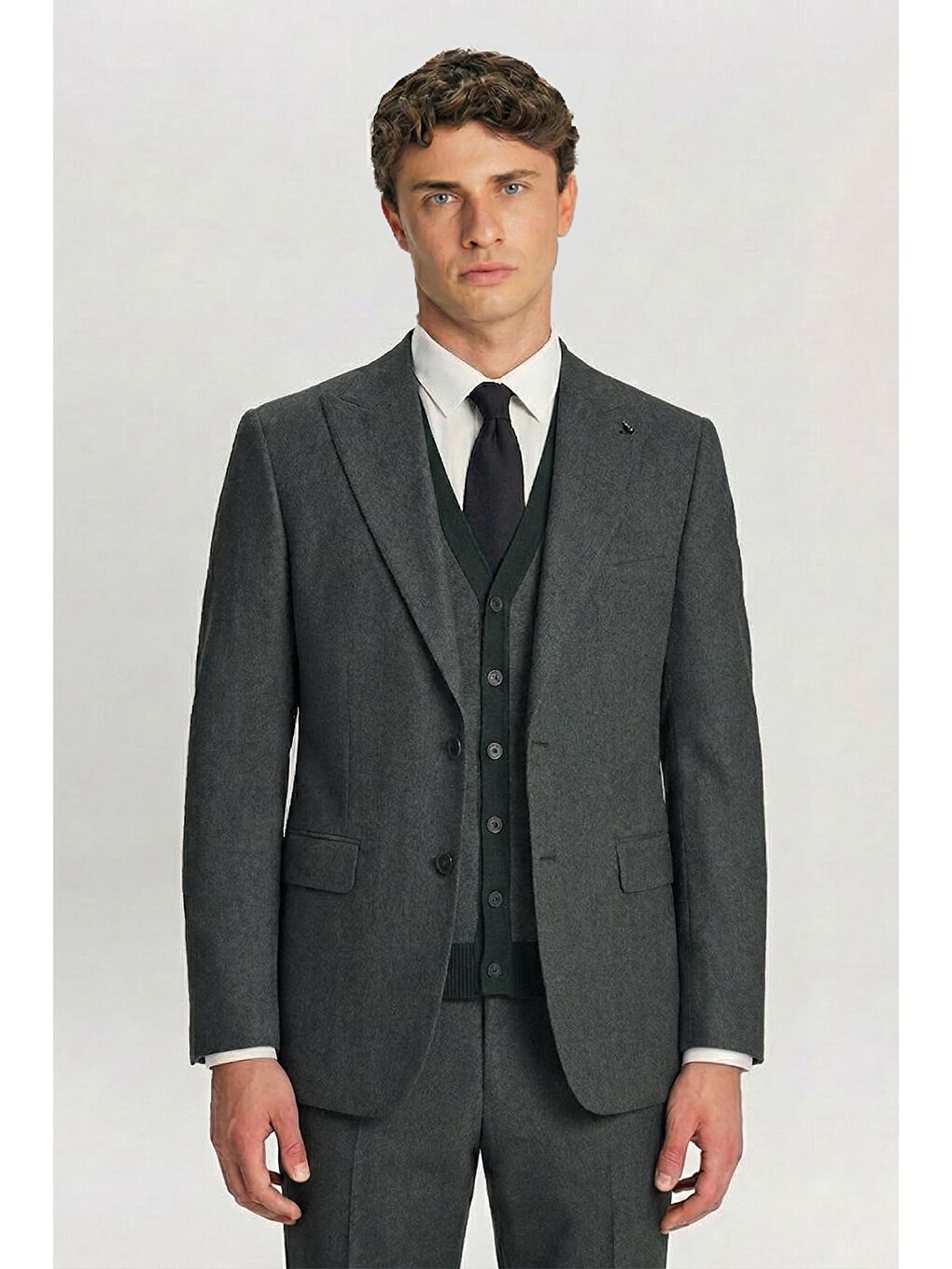 Giotelli Haki Triko Yelekli Sivri Yaka 6 Drop Düğmeli Tam Astarlı Erkek Takım Elbise