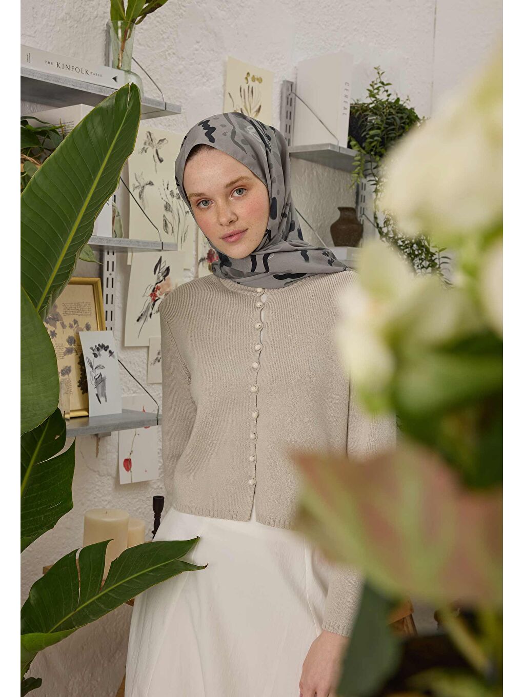 Aura Desen Şal Gri-2