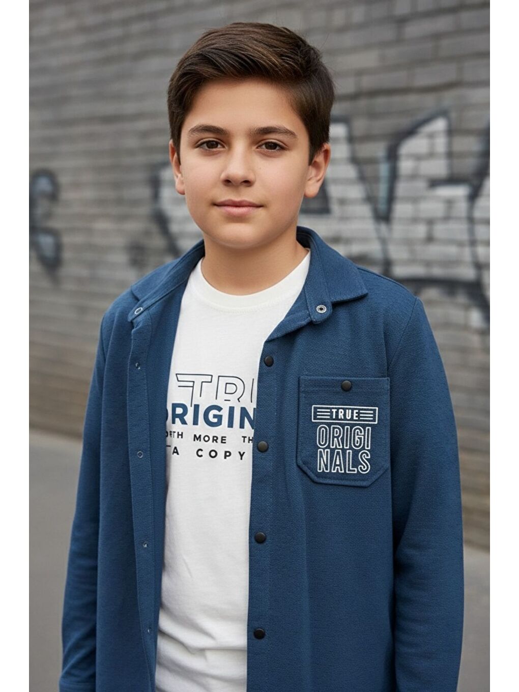 Mavi Gömlek Tişört İkili Üst Takım