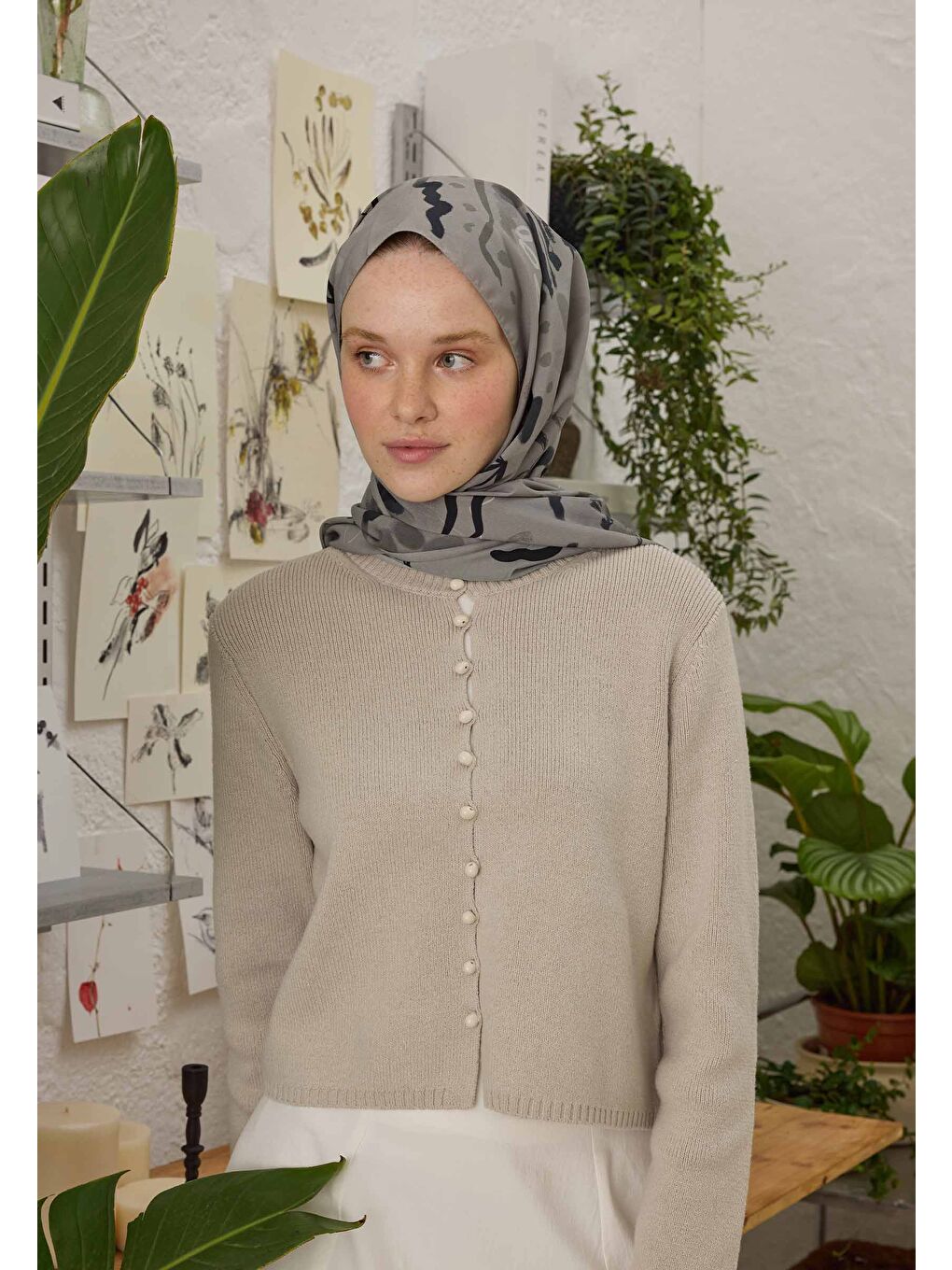 Aura Desen Şal Gri-3