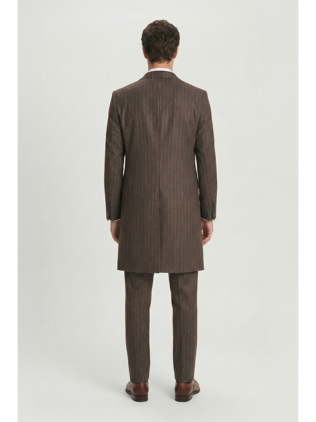 Kahverengi Giotelli Kahve Regular Fit Çizgili Desenli Yelekli Kabanlı 4'Lü Takım Elbise Seti-3