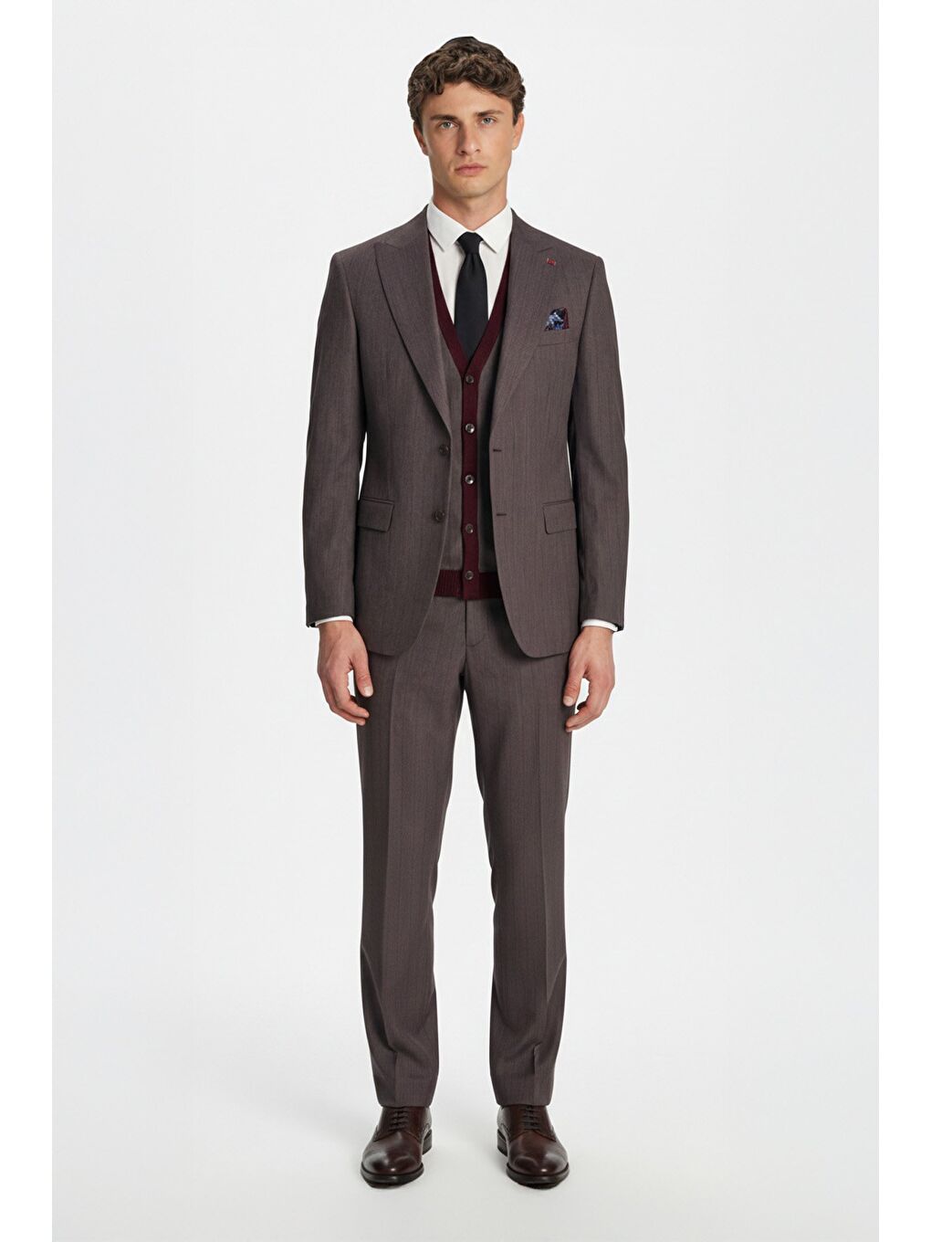 Giotelli Bordo Triko Yelekli 6 Drop Polyester Viskon Karışımlı Erkek Takım Elbise-4