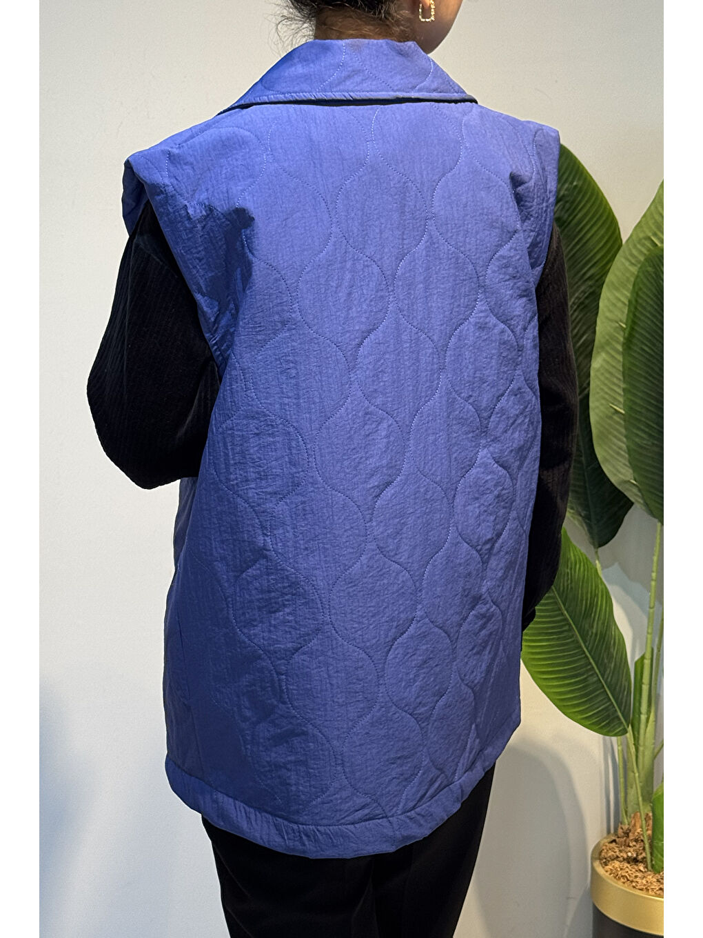 Kapitone Kuşak Detay Yelek 51258 İndigo-4