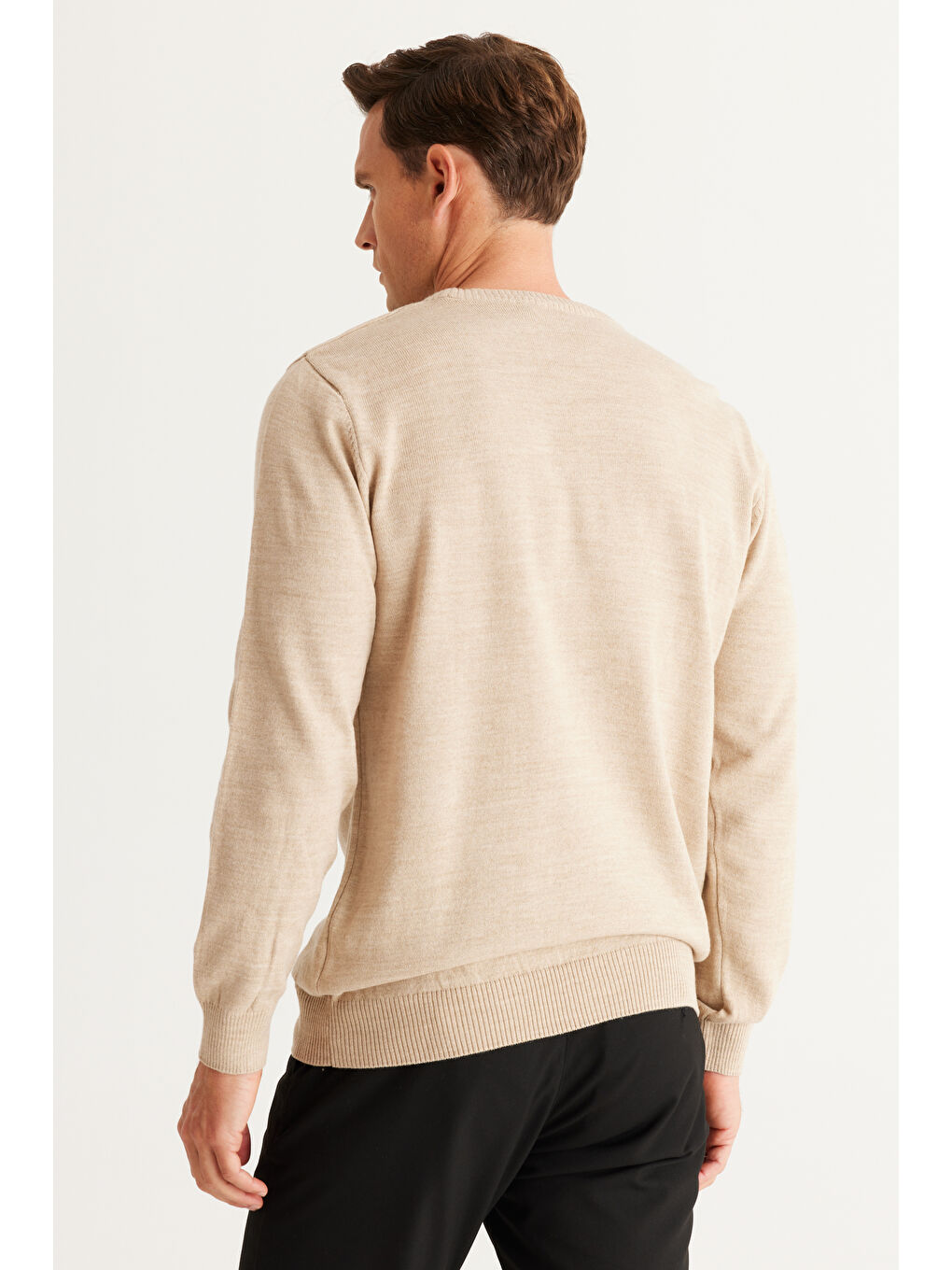 Erkek Bej Bisiklet Yaka Triko Kazak-5