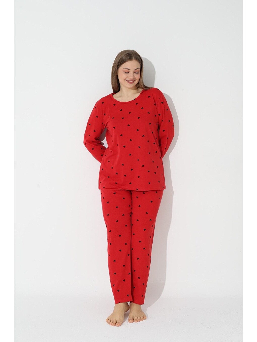 Kırmızı Curve Büyük Beden Battal Boy Pamuklu Pijama Takımı-1