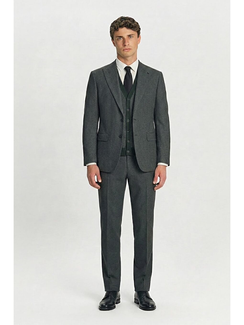 Giotelli Haki Triko Yelekli Sivri Yaka 6 Drop Düğmeli Tam Astarlı Erkek Takım Elbise-1