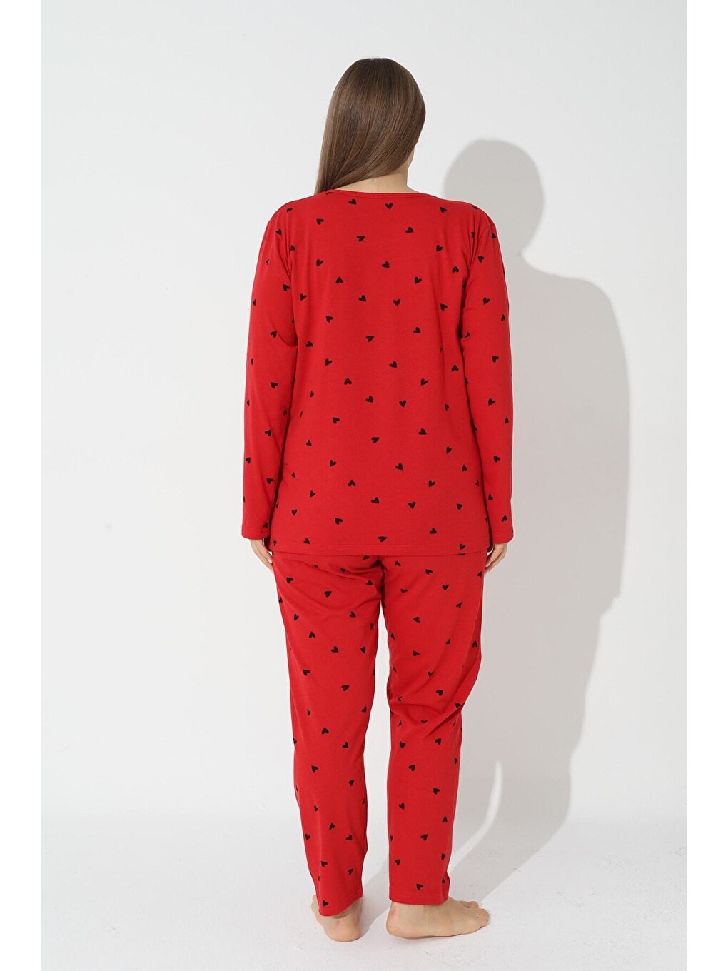 Kırmızı Curve Büyük Beden Battal Boy Pamuklu Pijama Takımı-2