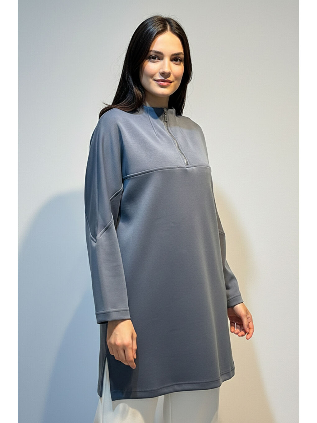 Ön Kısmı Fermuar Detay Tunik 10611 Antrasit-4