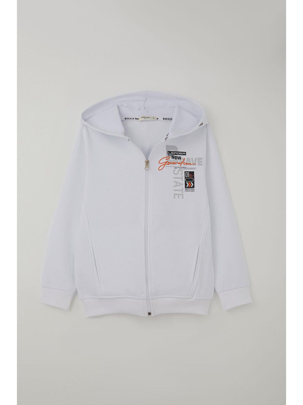 Erkek Çocuk Eşofman Takımı Kapüşonlu Fermuarlı Bağcık Aksesuarlı Beyaz (8-14 Yaş)-1