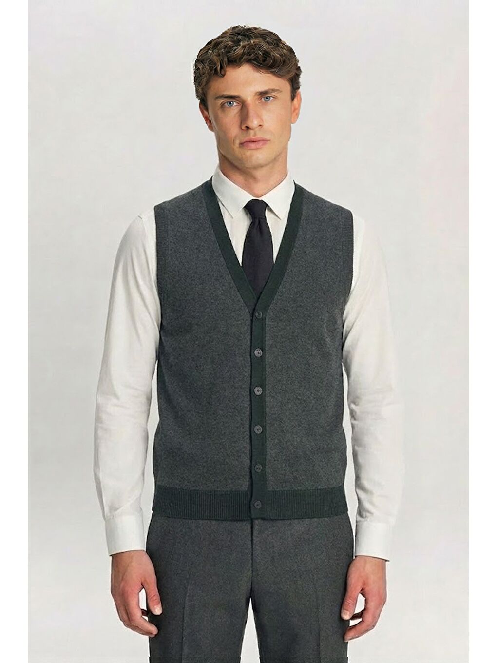 Giotelli Haki Triko Yelekli Sivri Yaka 6 Drop Düğmeli Tam Astarlı Erkek Takım Elbise-2