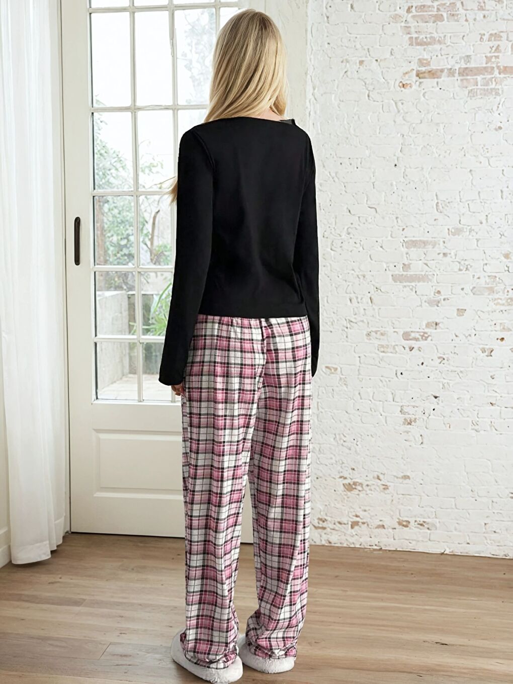 Siyah Kalp Baskılı Süprem Kumaş Kadın Pijama Takımı-2