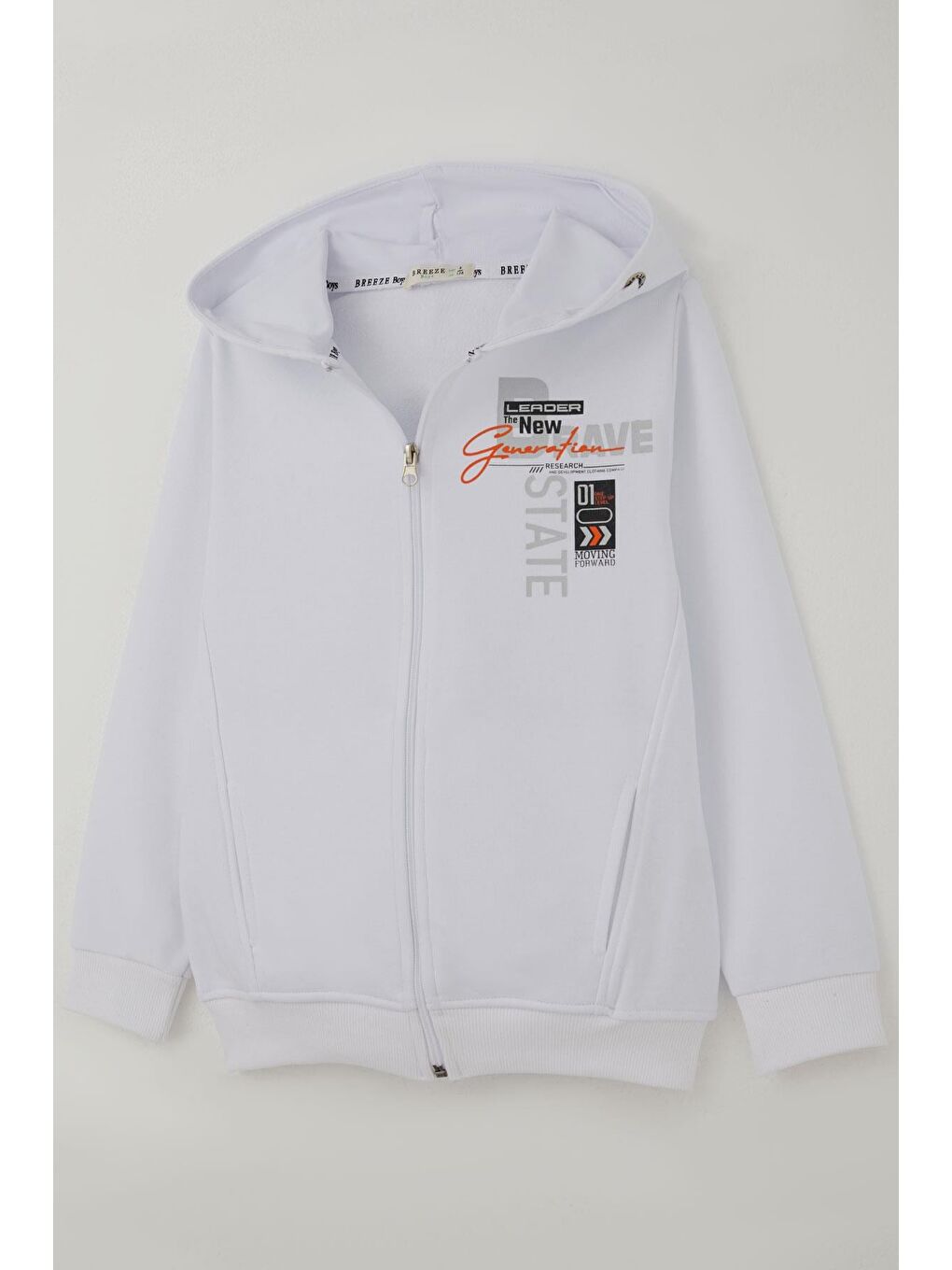 Erkek Çocuk Eşofman Takımı Kapüşonlu Fermuarlı Bağcık Aksesuarlı Beyaz (8-14 Yaş)-5