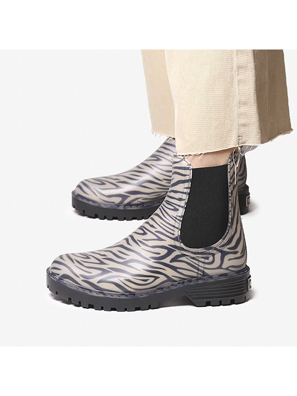 Siyah Kadın Bot (Yağmur ) Calvi Ankle Boot Water Zebra-3