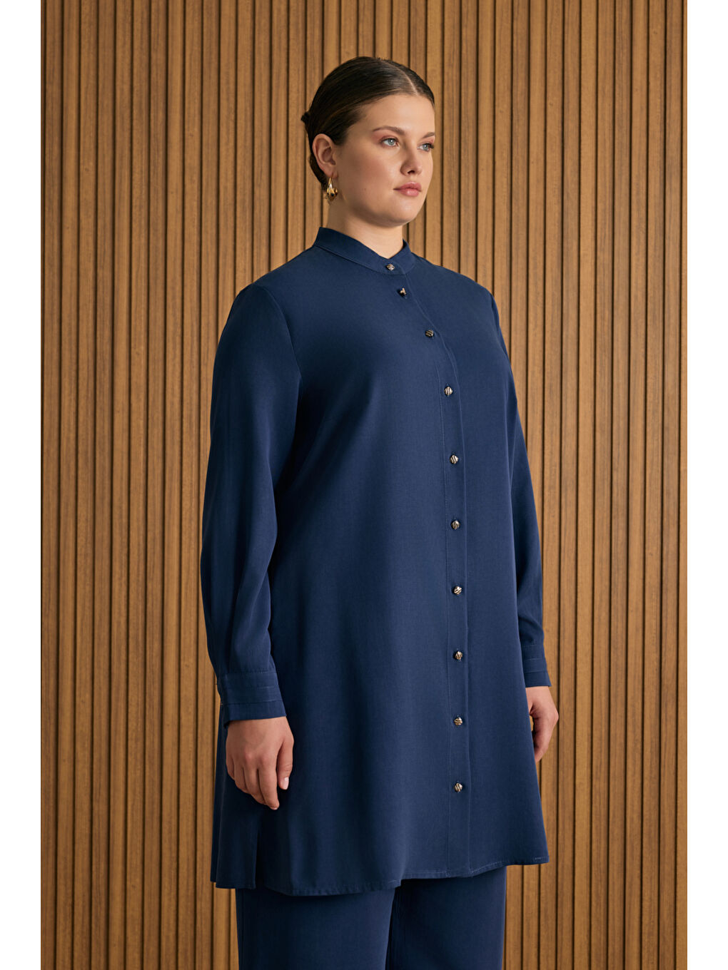Lacivert Hakim Yaka Lyocell Gömlek Tunik-2
