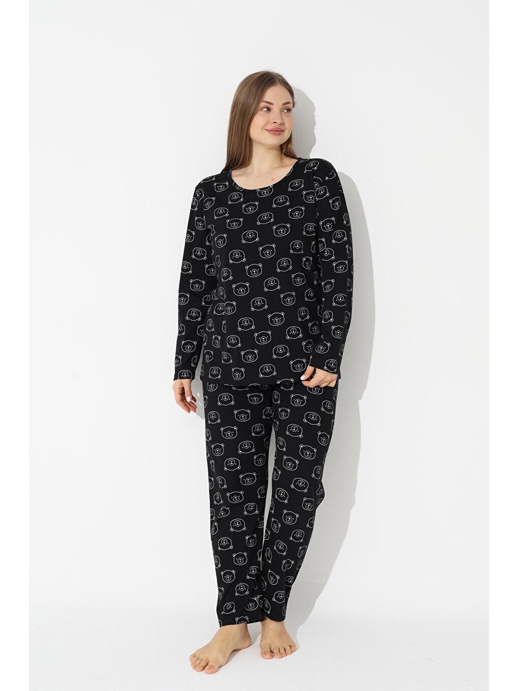 Siyah Curve Büyük Beden Battal Boy Pamuklu Pijama Takımı-1