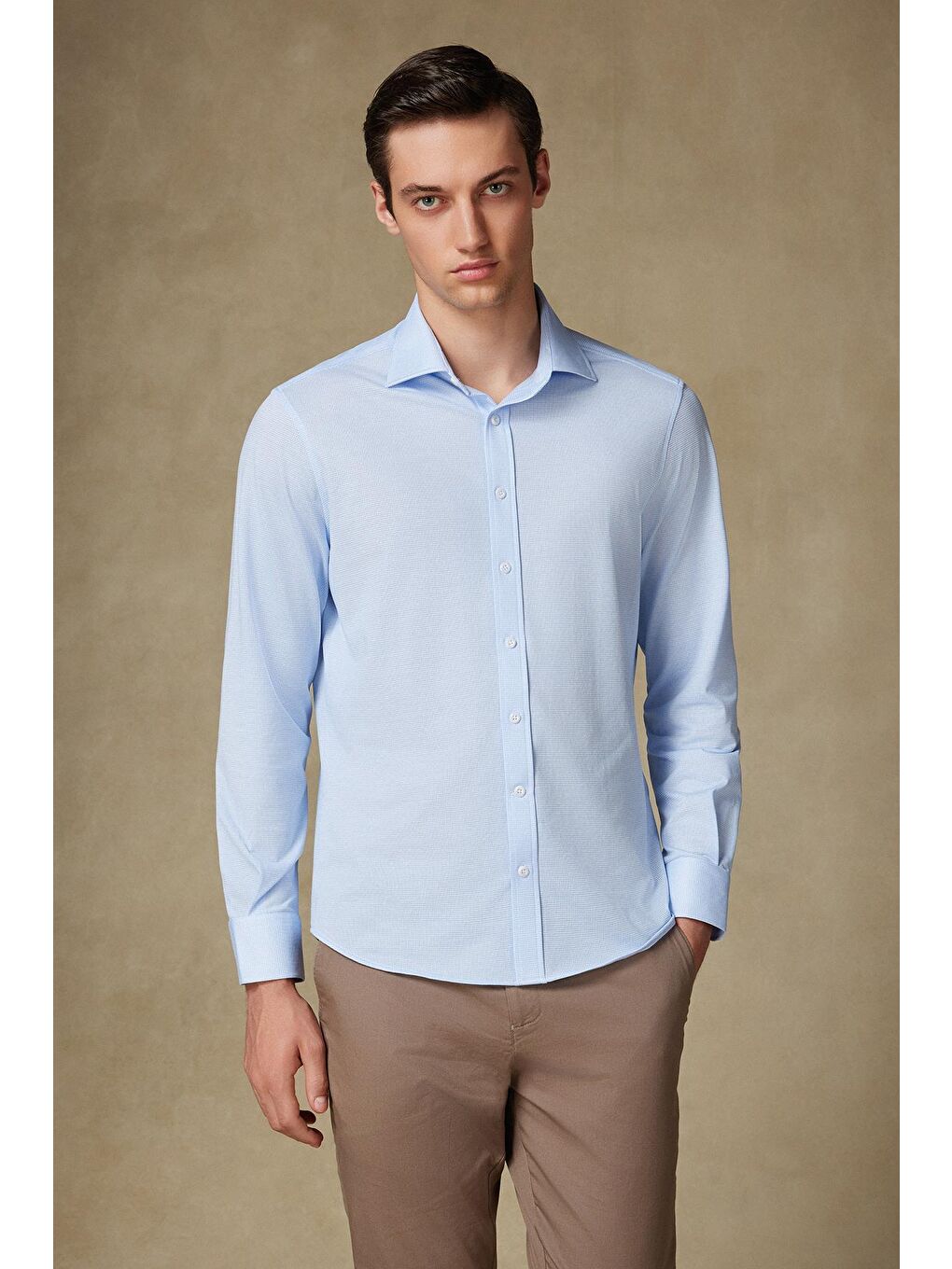 Floransa Jersey Pamuk Karışımlı Comfort Fit Açık Mavi Klasik Yaka Erkek Desenli Gömlek