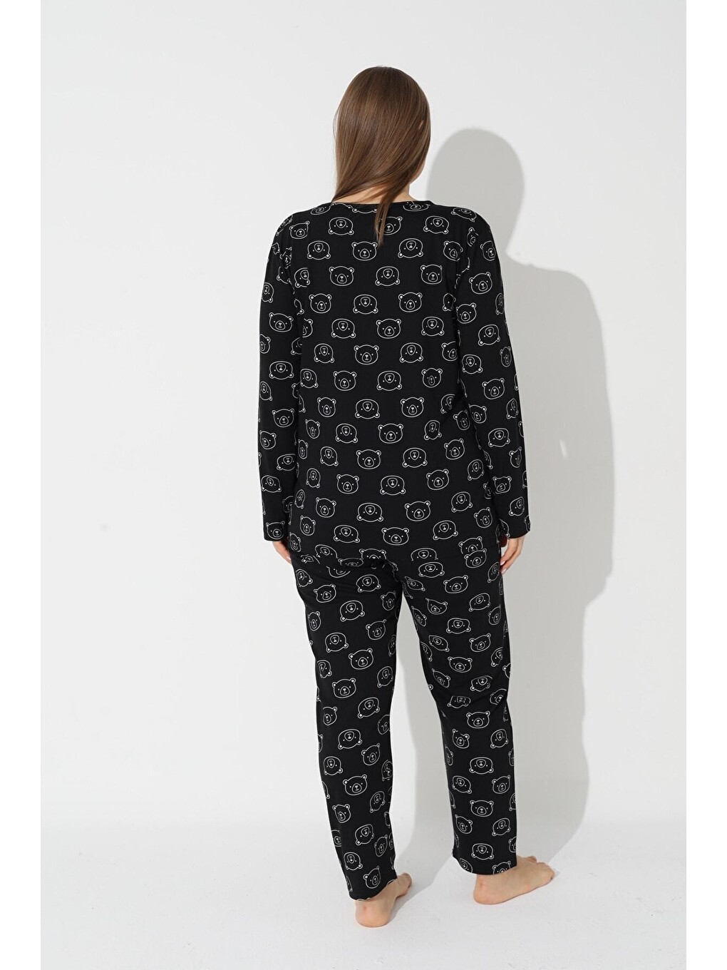 Siyah Curve Büyük Beden Battal Boy Pamuklu Pijama Takımı-2