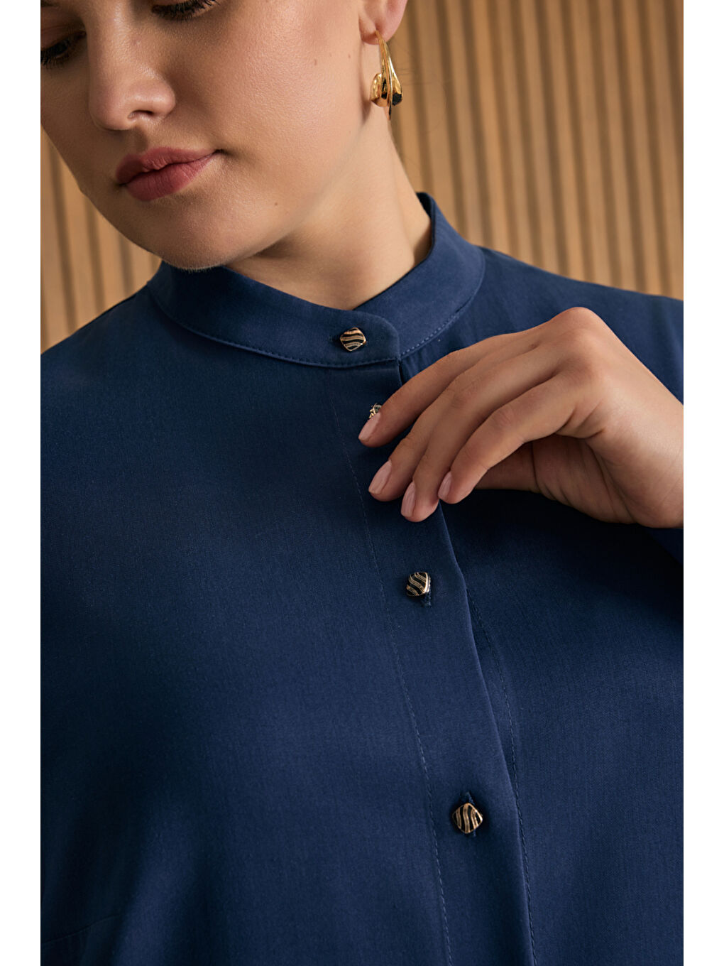 Lacivert Hakim Yaka Lyocell Gömlek Tunik-3