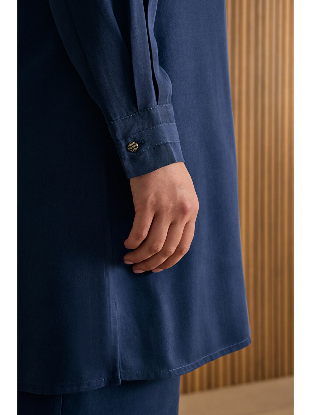 Lacivert Hakim Yaka Lyocell Gömlek Tunik-4