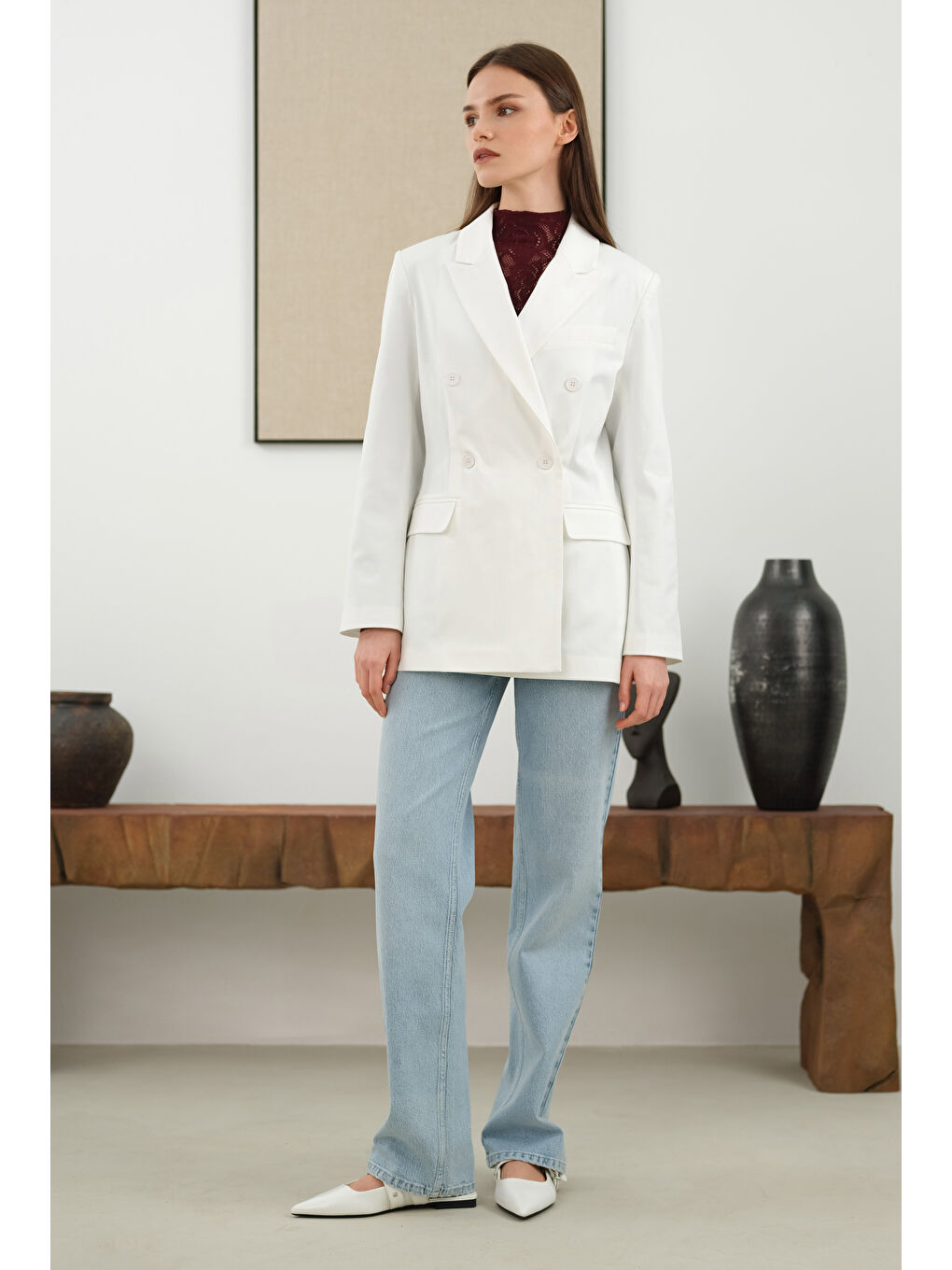 Bele Oturtmalı Ceket Ekru-2