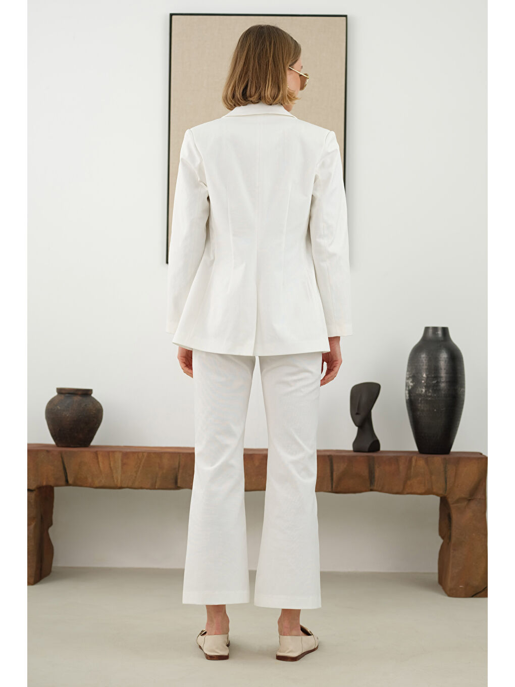 Bele Oturtmalı Ceket Ekru-3