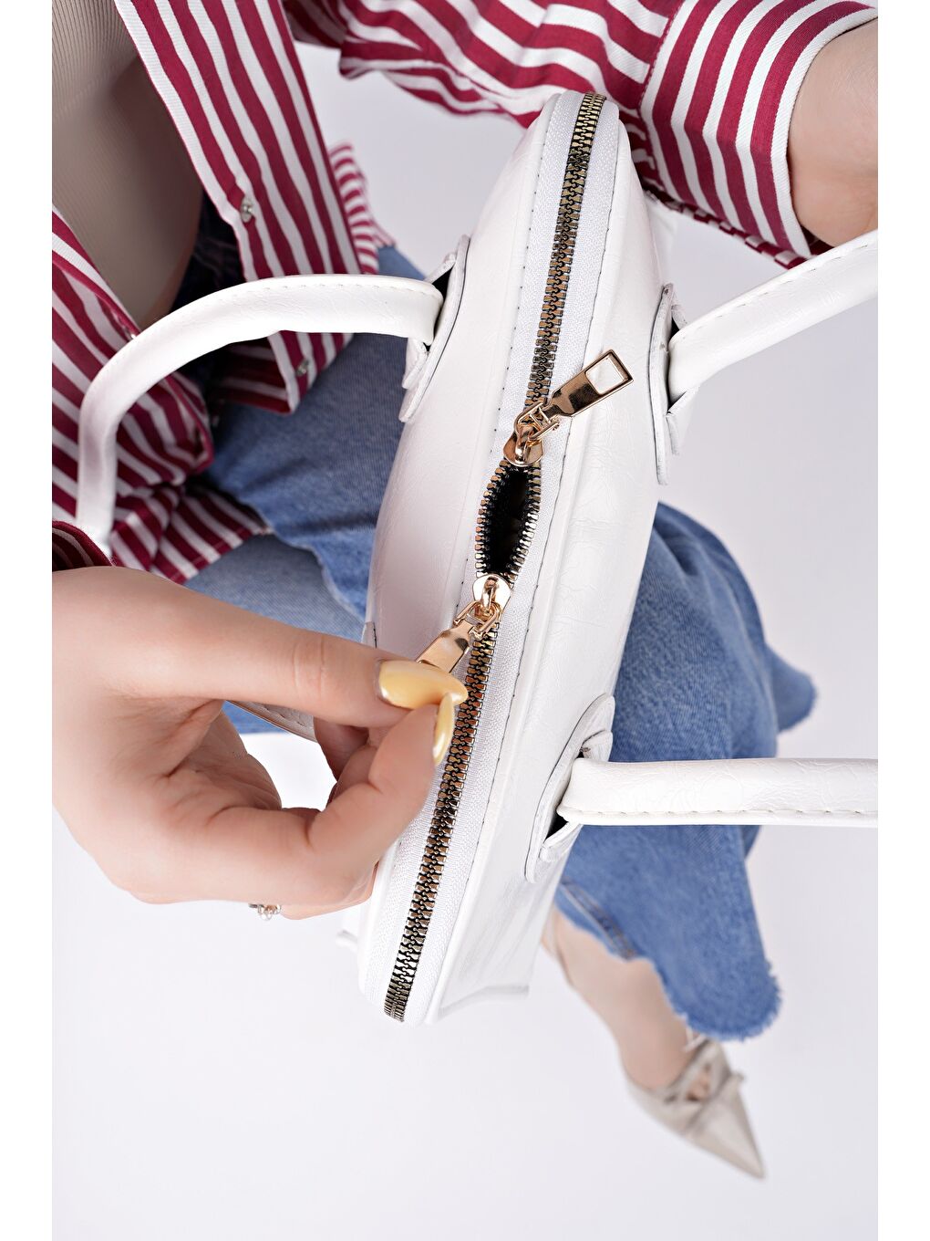 Beyaz GRACEYLN Kadın El ve Omuz Çantası-4