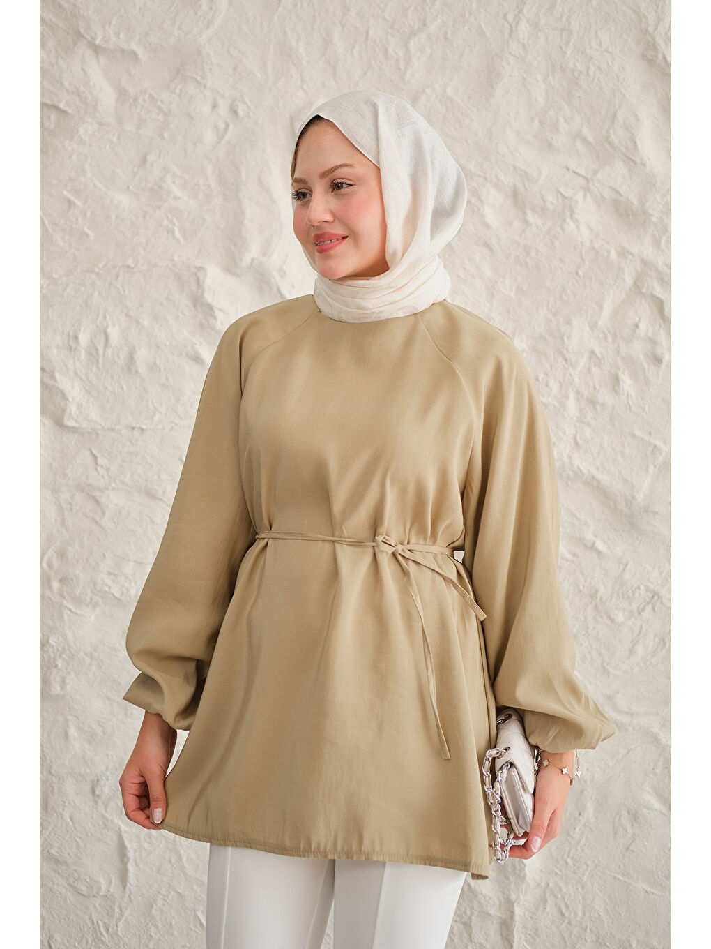 Kadın Bel Bağlamalı Tunik Küf Yeşil-1