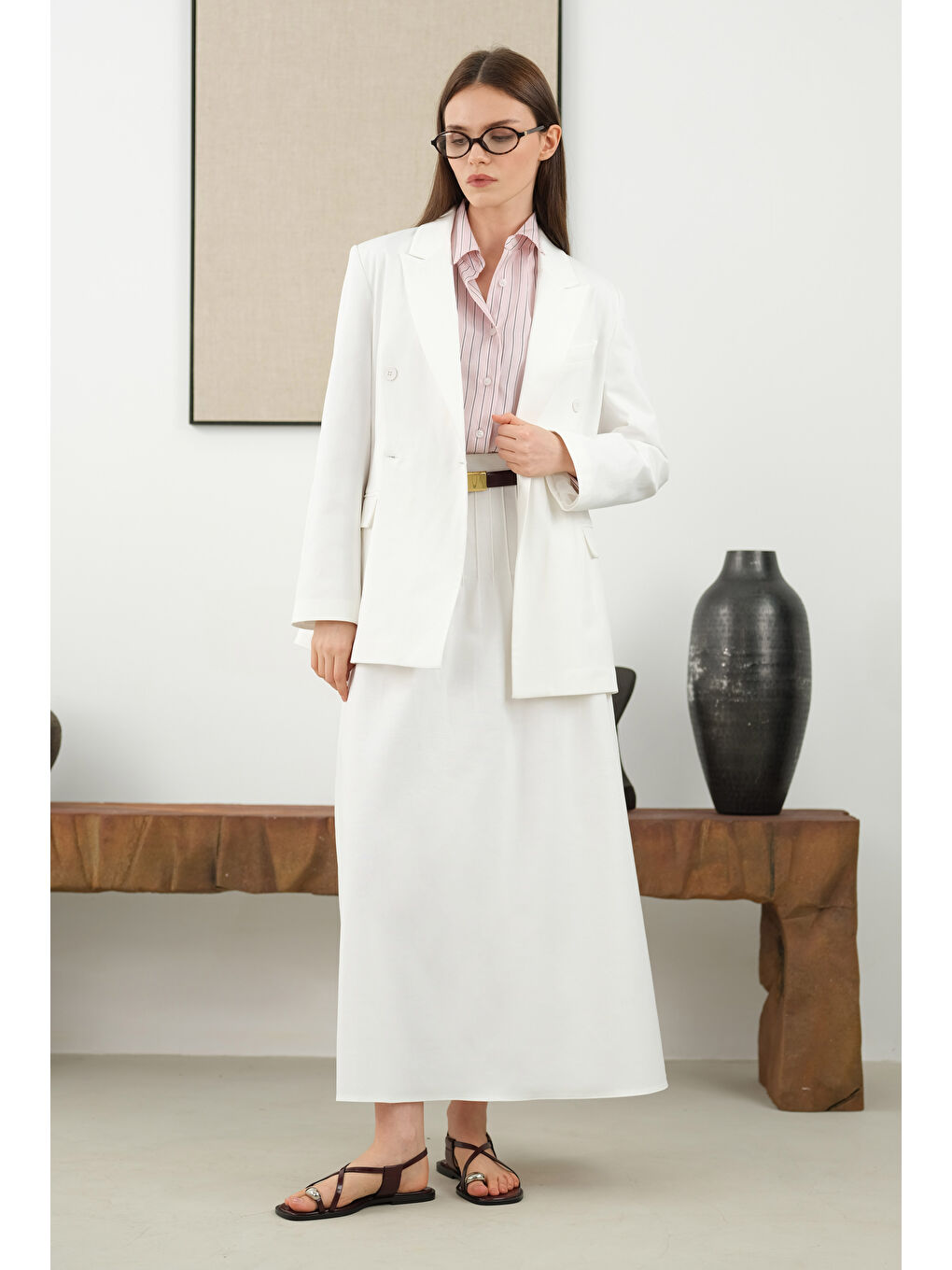 Bele Oturtmalı Ceket Ekru-4