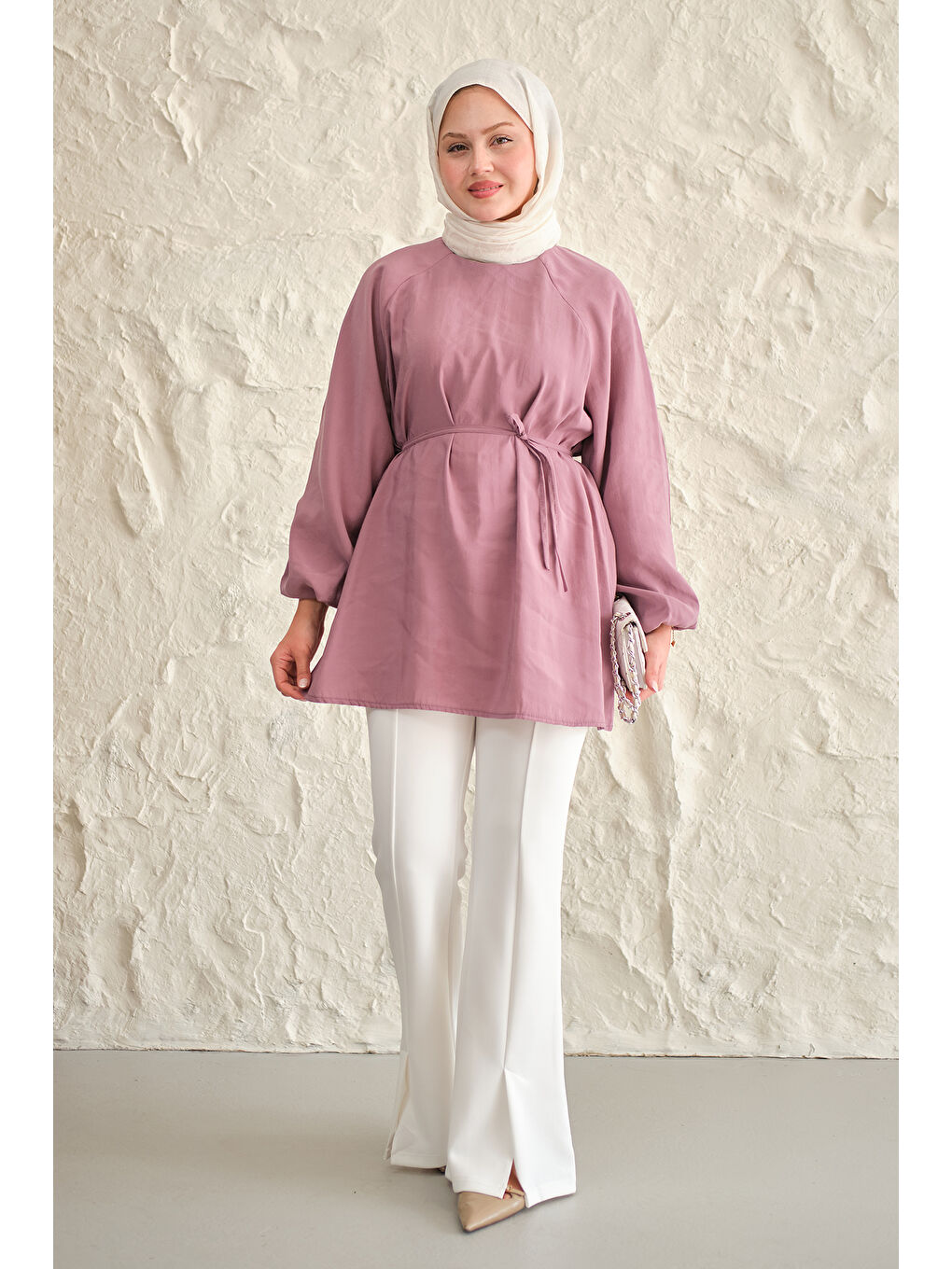 Kadın Bel Bağlamalı Tunik Mürdüm-2