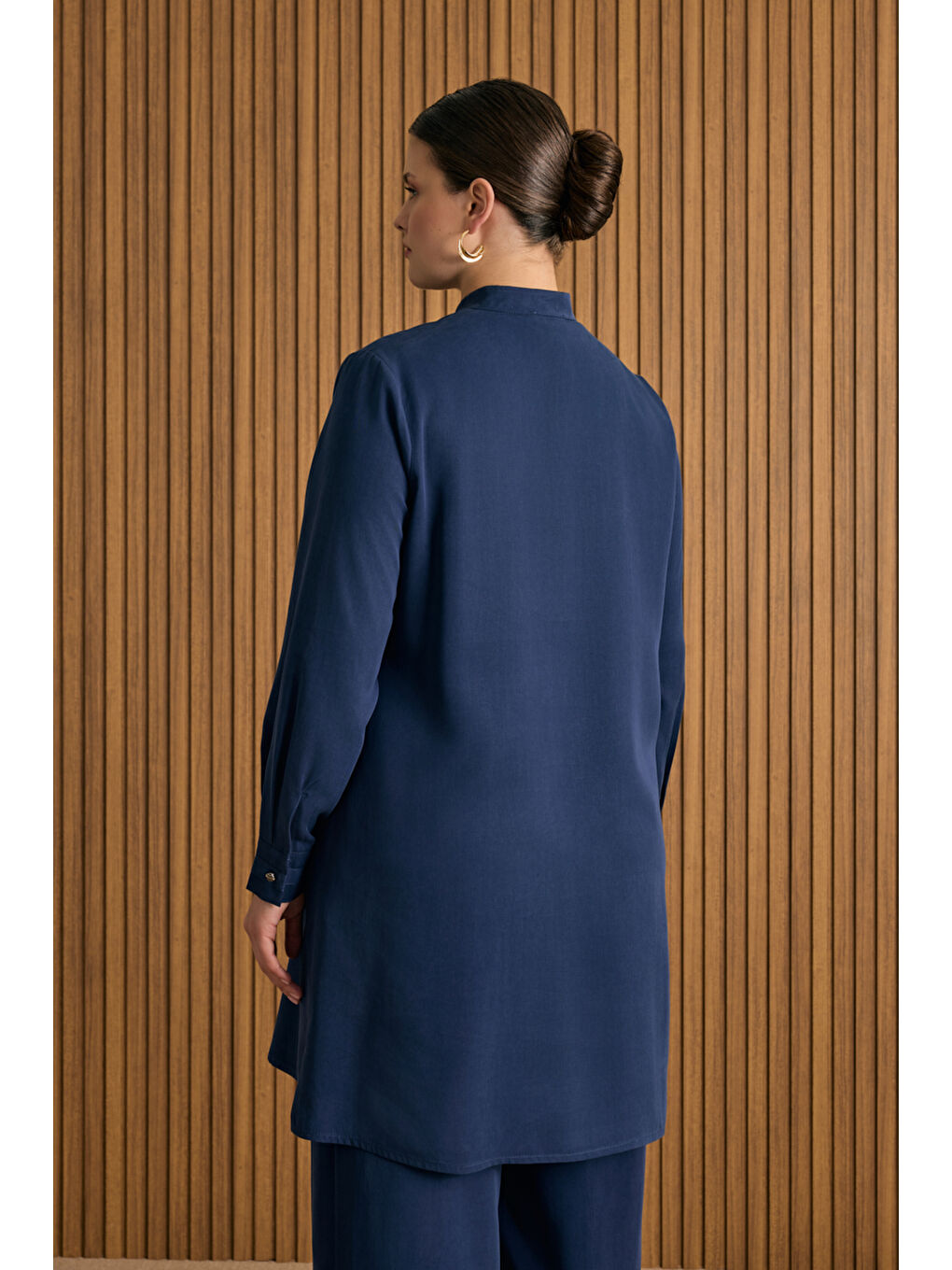 Lacivert Hakim Yaka Lyocell Gömlek Tunik-5