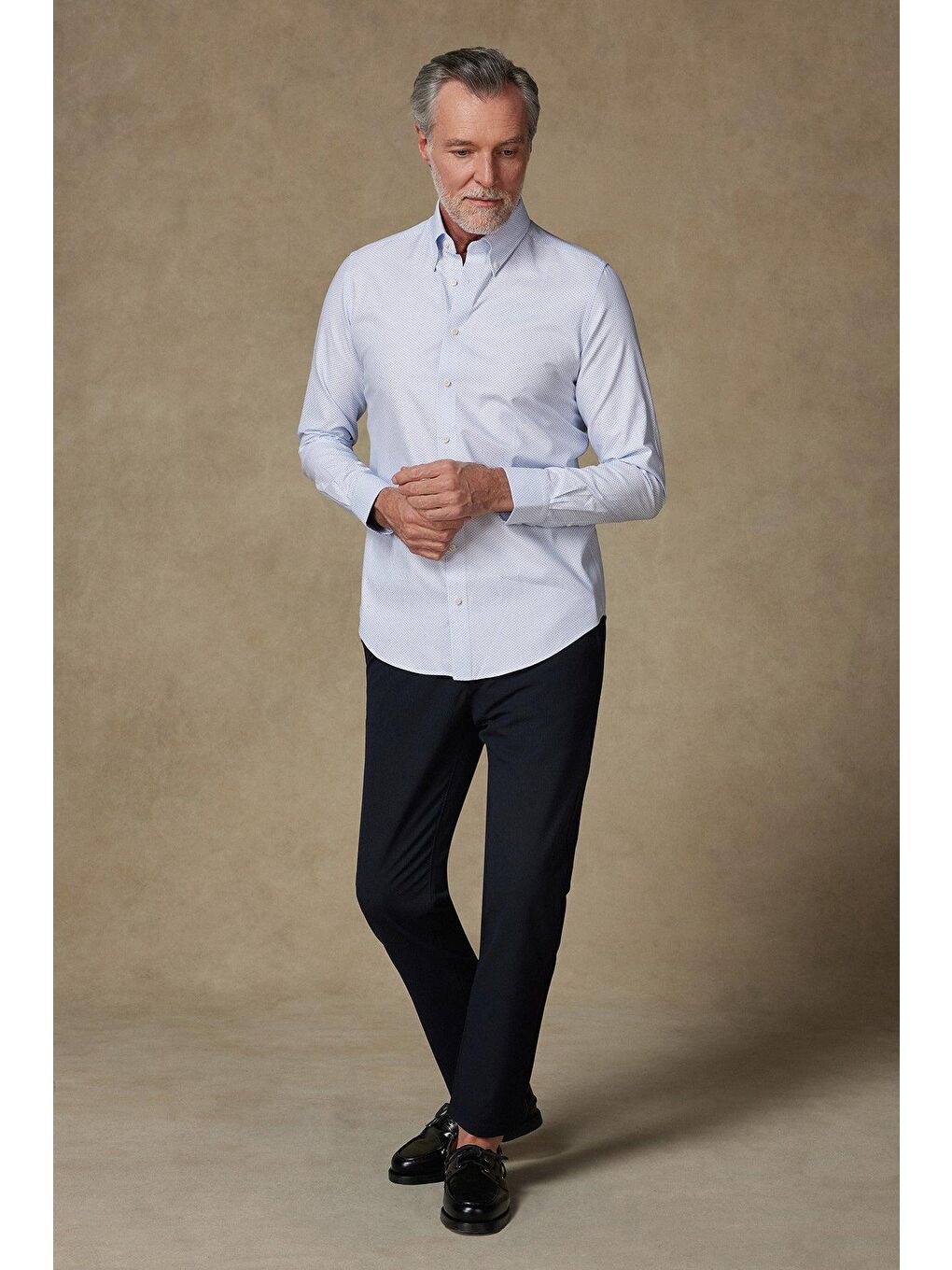 Carlo Armür Pamuklu Slim Fit Açık Mavi Düğmeli Yaka Erkek Baskılı %100 Pamuk Gömlek-2