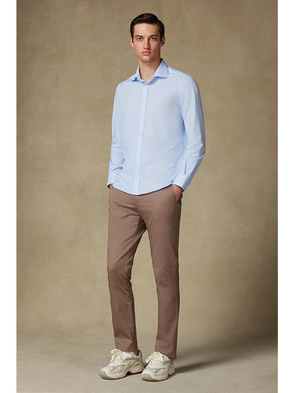 Floransa Jersey Pamuk Karışımlı Comfort Fit Açık Mavi Klasik Yaka Erkek Desenli Gömlek-2