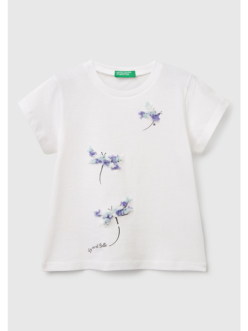 Kız Çocuk Beyaz Nakışlı ve Baskılı Tişört