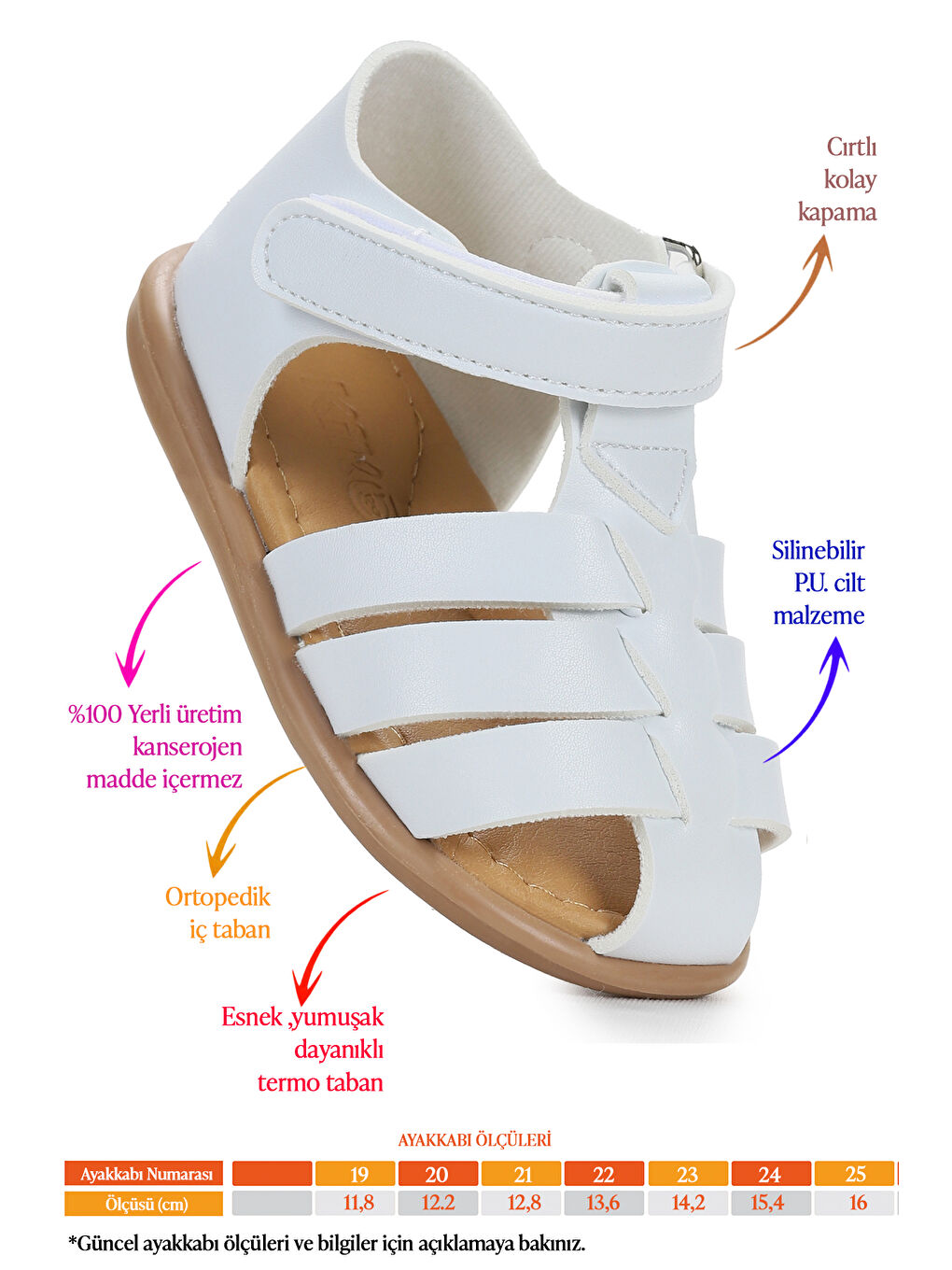 Beyaz Lonpe İlk Adım Cırtlı Kız Bebek Sandalet-1