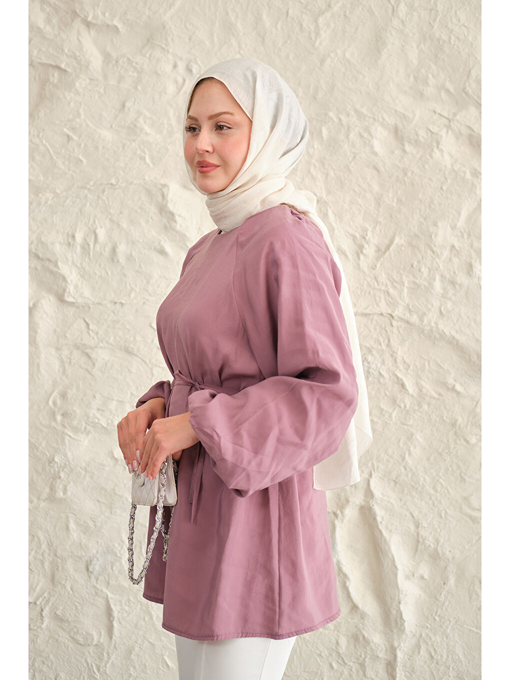 Kadın Bel Bağlamalı Tunik Mürdüm-3