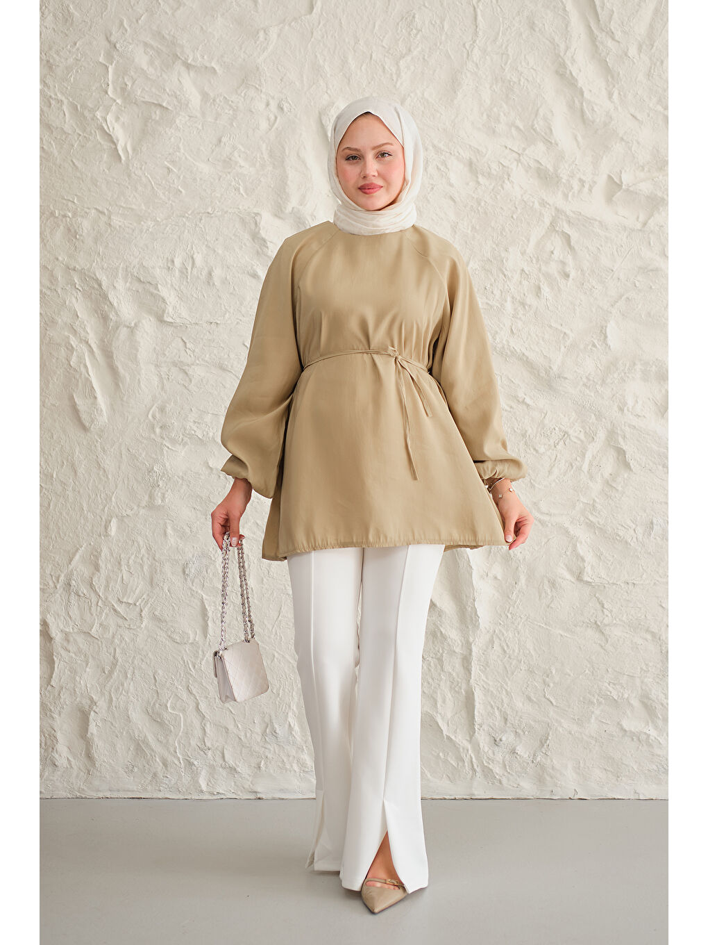 Kadın Bel Bağlamalı Tunik Küf Yeşil-2