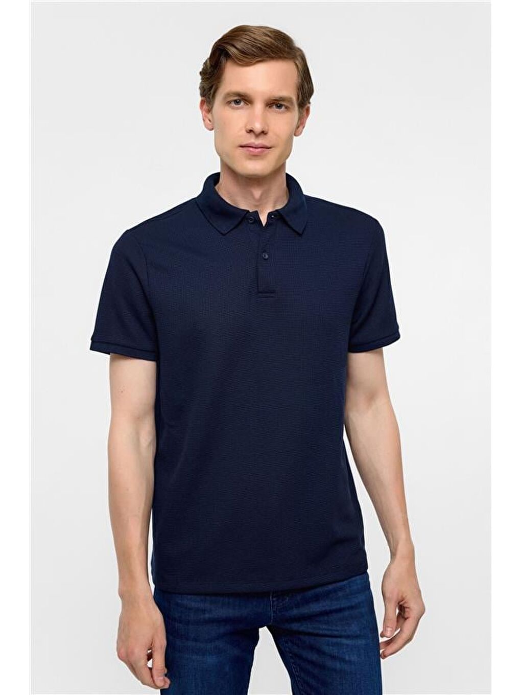 Lacivert Regular Armürlü Polo Yaka Tişört