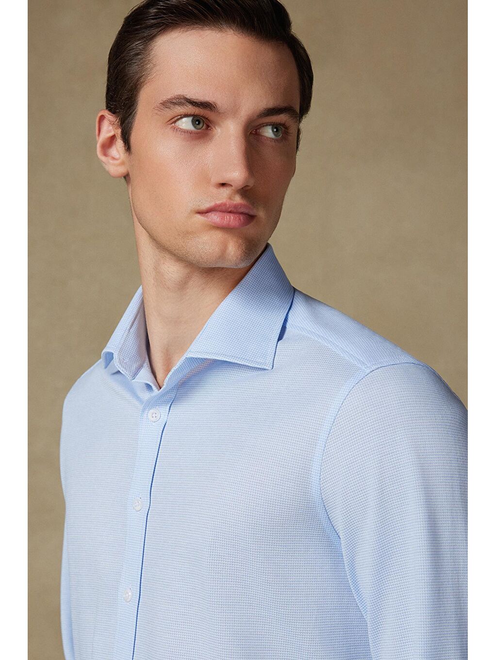 Floransa Jersey Pamuk Karışımlı Comfort Fit Açık Mavi Klasik Yaka Erkek Desenli Gömlek-3