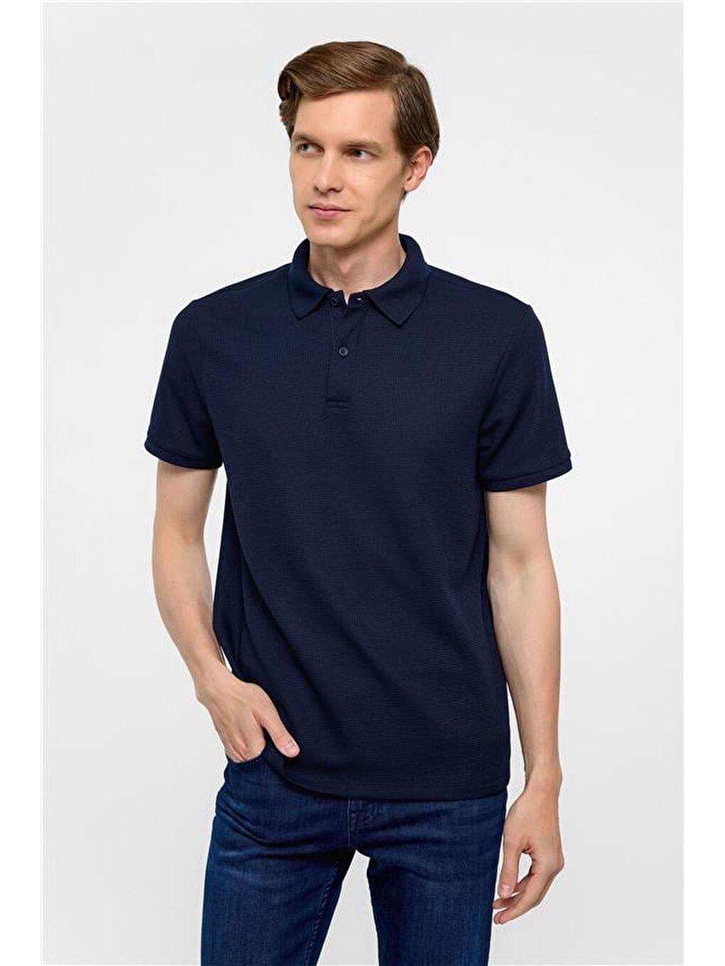 Lacivert Regular Armürlü Polo Yaka Tişört-2