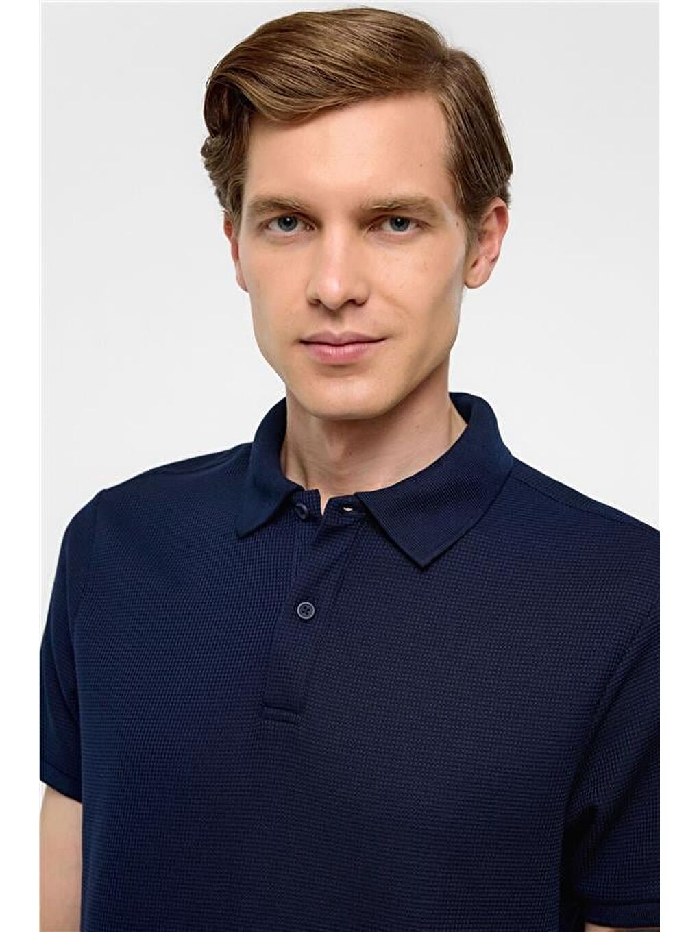 Lacivert Regular Armürlü Polo Yaka Tişört-3