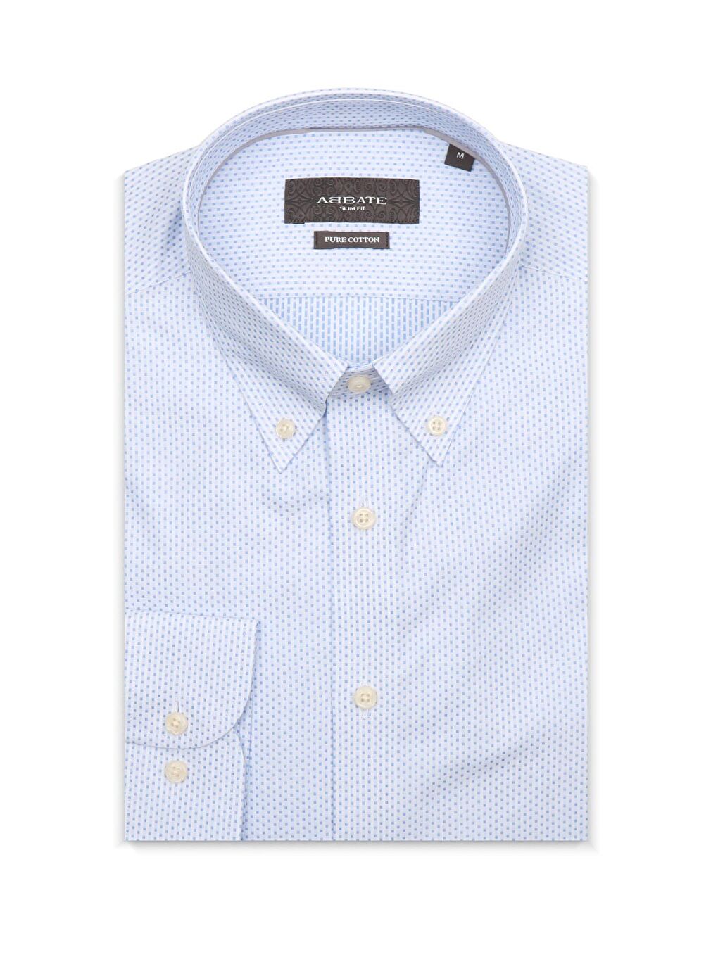 Carlo Armür Pamuklu Slim Fit Açık Mavi Düğmeli Yaka Erkek Baskılı %100 Pamuk Gömlek-4