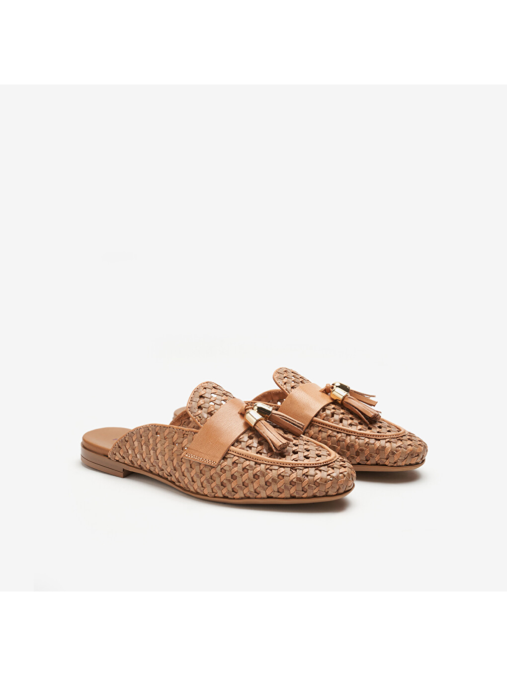 Sarı Kadın Terlik 95v7 Woven Leather Mules Wıth Tassels-1